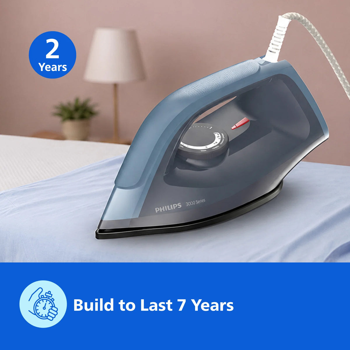 Philips DST0700/00 1000W Dry Iron: Golden Advanced Alloy Soleplate, Lightweight
