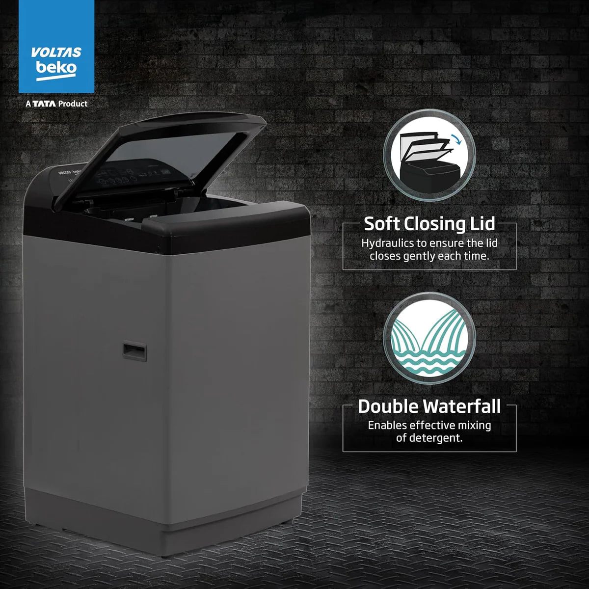 Voltas Beko 9 Kg 5 Star Fully-Automatic Top Loading Washing Machine WTL9006UEA/SPBOOD ( Grey)
