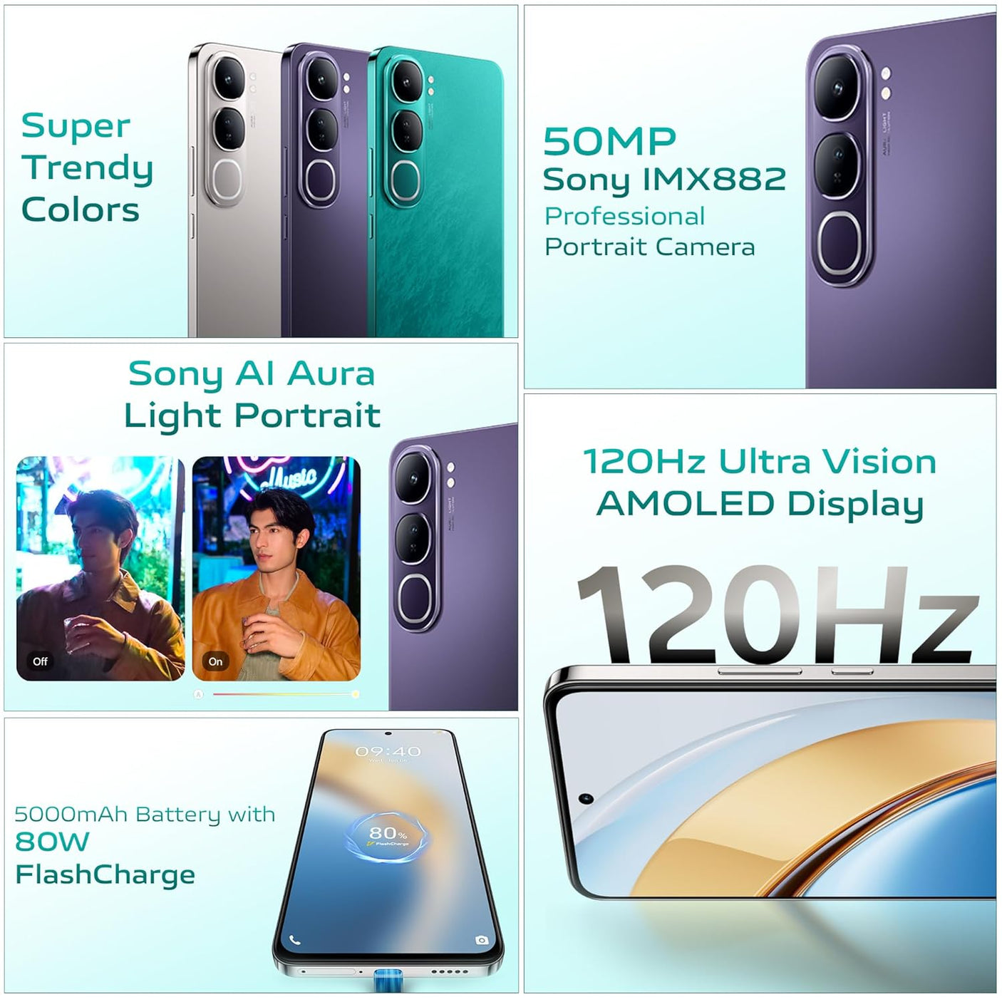 Vivo Y300 5G (Phantom Purple, 8GB RAM, 128GB Storage)
