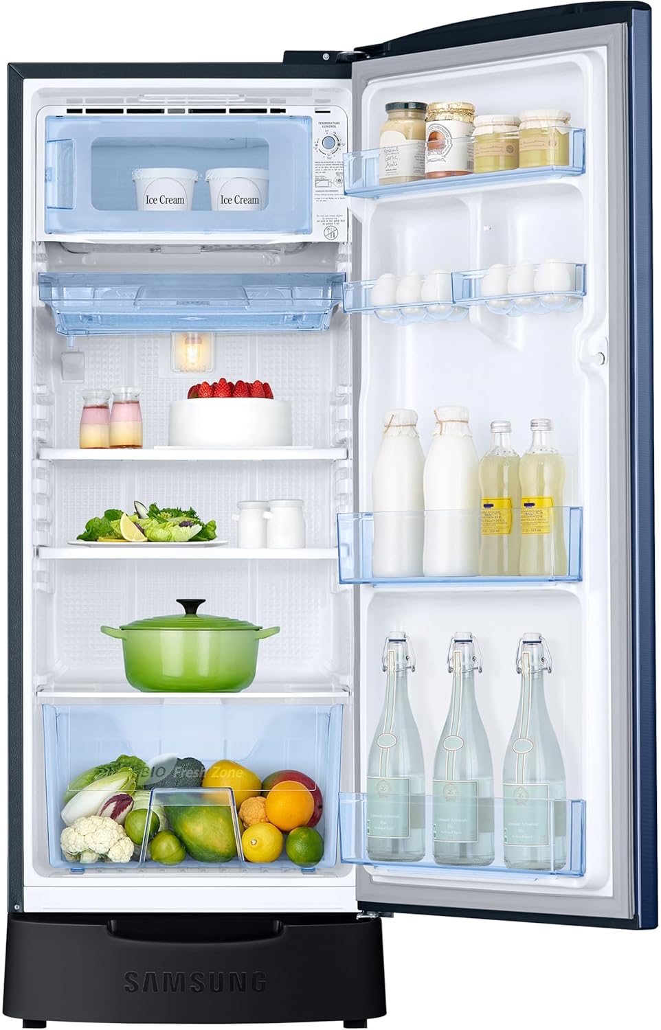 Samsung 183 L, 5 Star, Digital Inverter, Direct-Cool Single Door Refrigerator (RR20D2825CU/NL, Camellia Blue, Base Stand Drawer)
