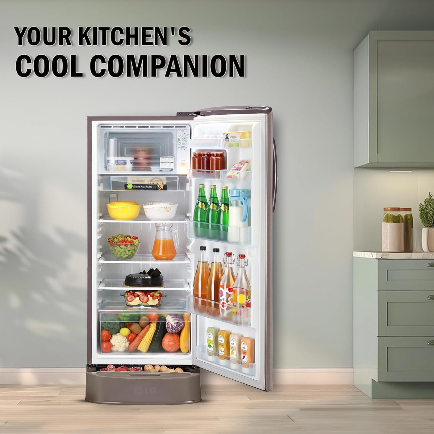 LG 224 L, 3 Star, Direct Cool Single Door Refrigerator (GL-D241AFSD, Fawn Steel, Base stand with drawer & Fast Ice Making)