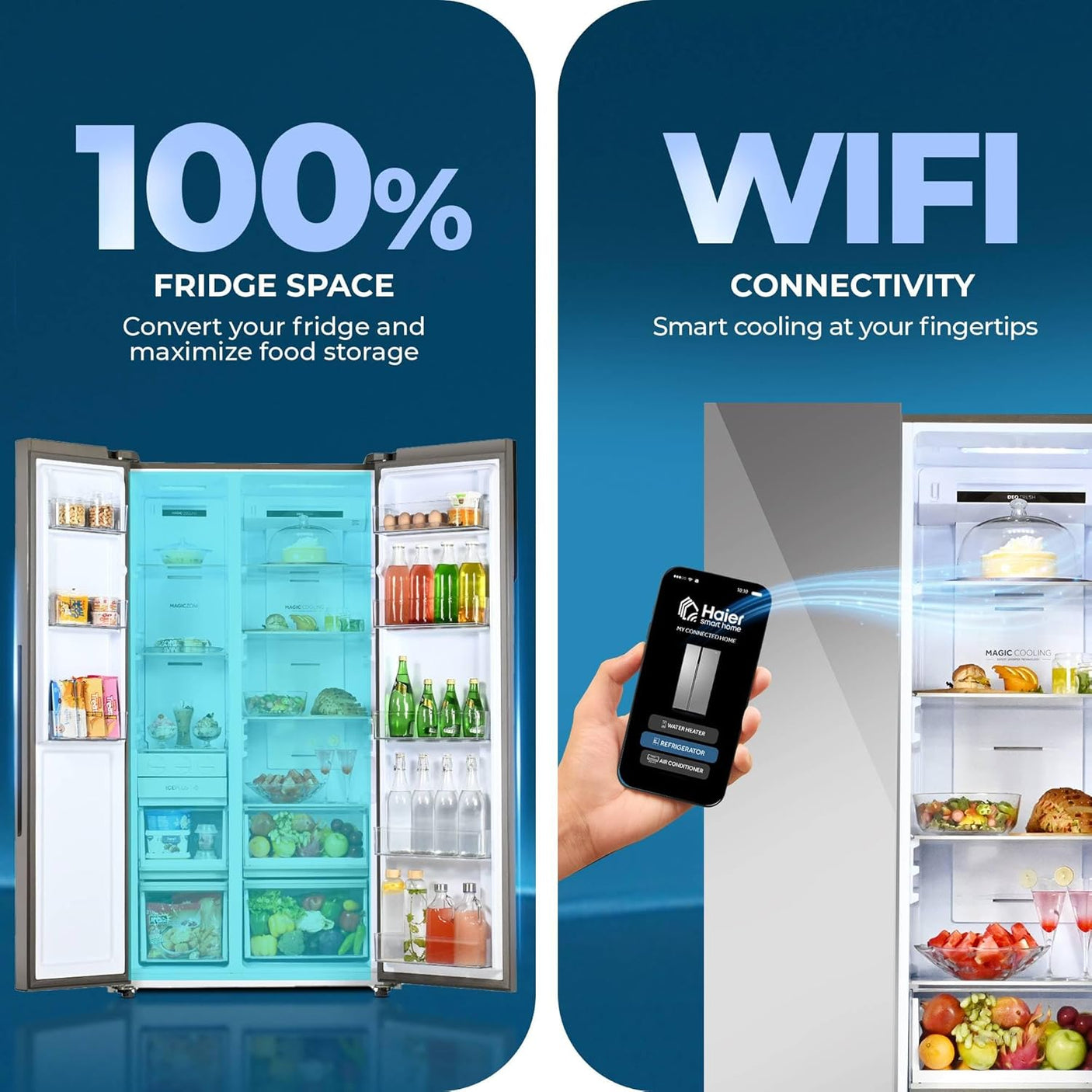Haier 596 L, Wi-Fi enabled 3 Star, 2-Door Side by Side Refrigerator with 100% Convertible Fridge Space & Expert Inverter Technology (HRS-682PMGU1, Mirror Glass, 2025 Model)