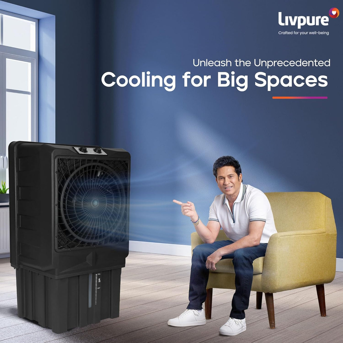 Livpure Scorpio Desert Air Cooler- 100 L | 20" Fan Blade | High Air Delivery | Water Level Indicator | Anti-Bacterial Honeycomb Pad
