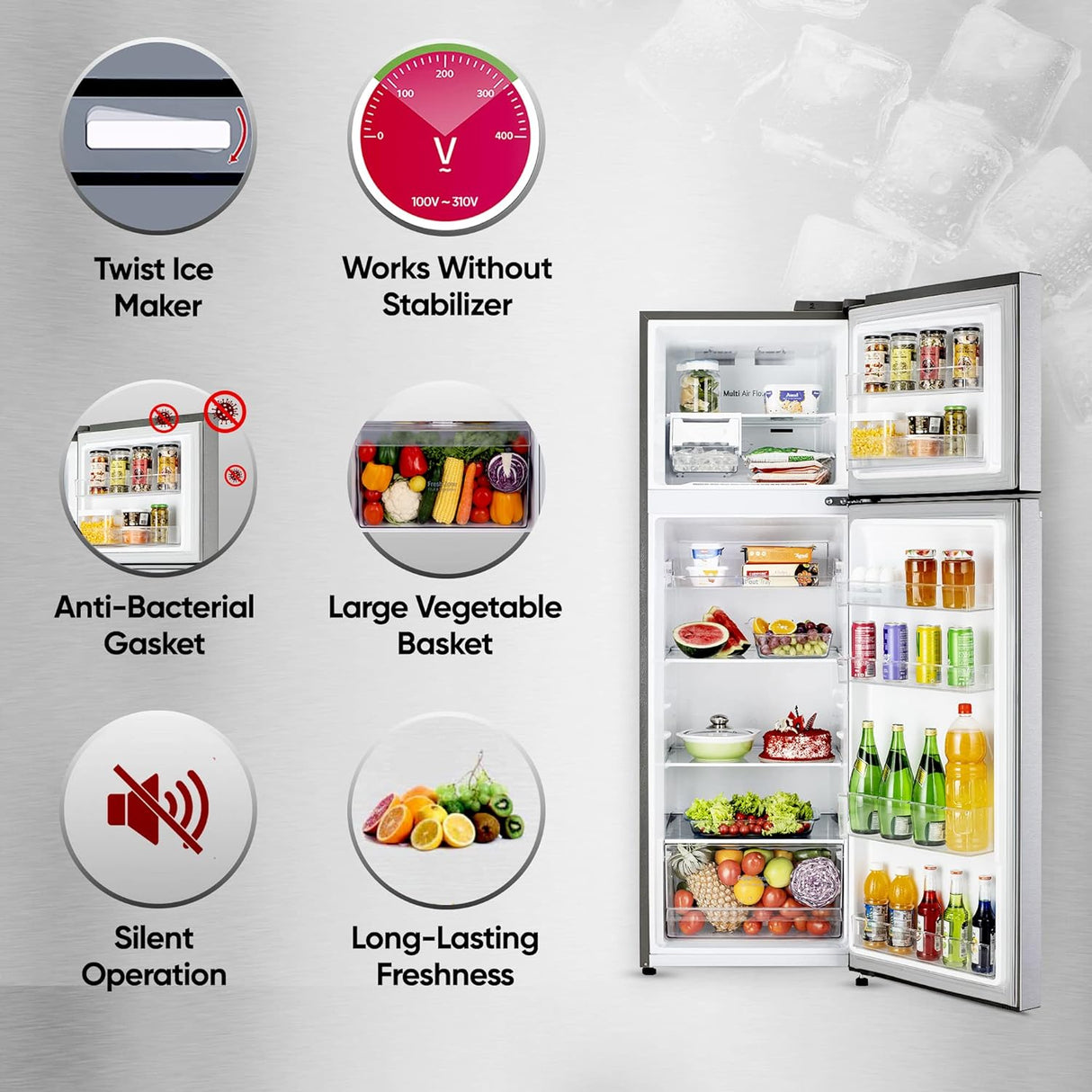 LG 272 L 2 Frost-Free Smart Inverter Compressor Double Door Refrigerator (GL-N312SDSY, Dazzle Steel, , 2023 Model)