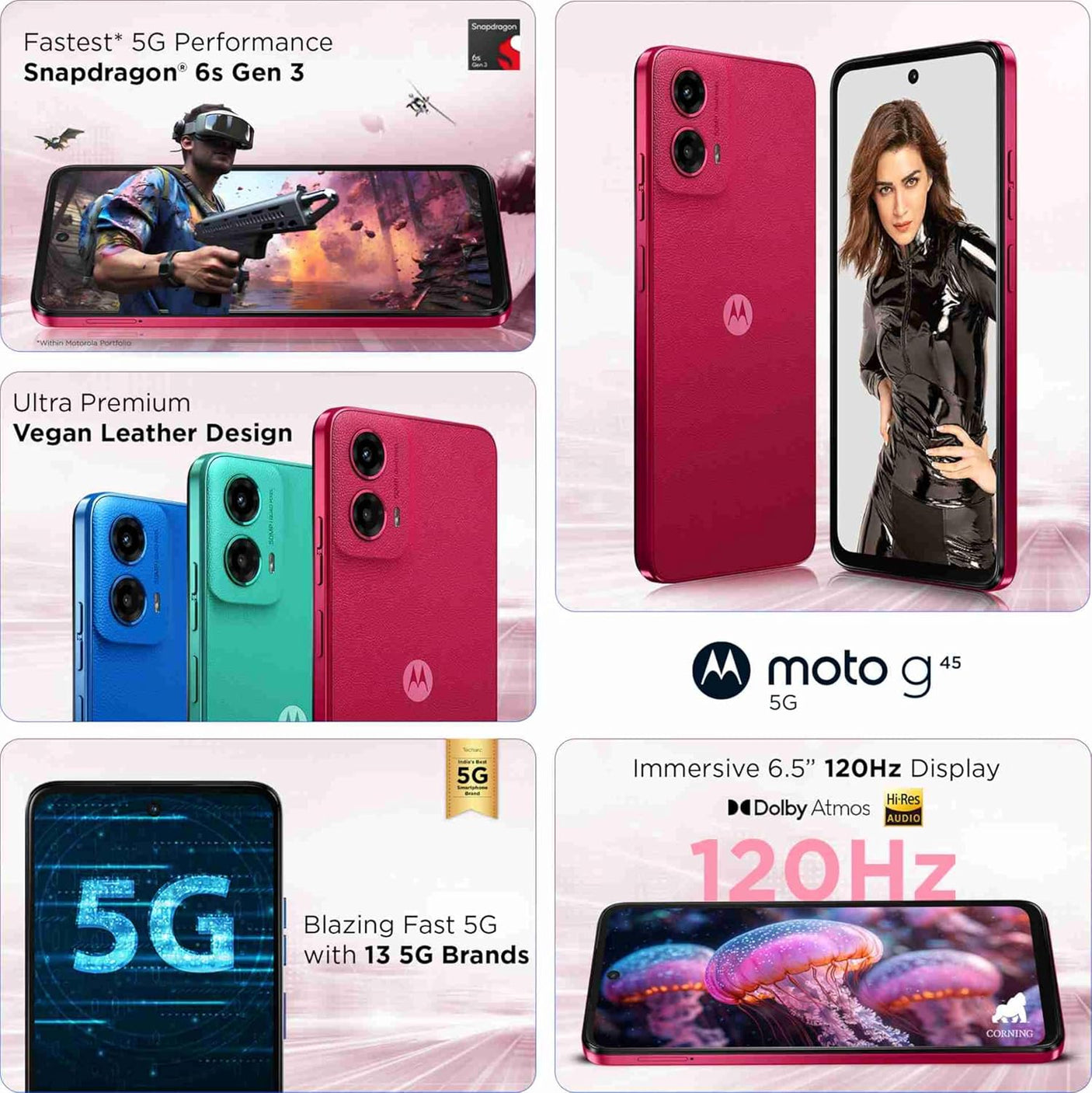 Motorola G45 5G (Viva Magenta, 8GB RAM, 128GB Storage)