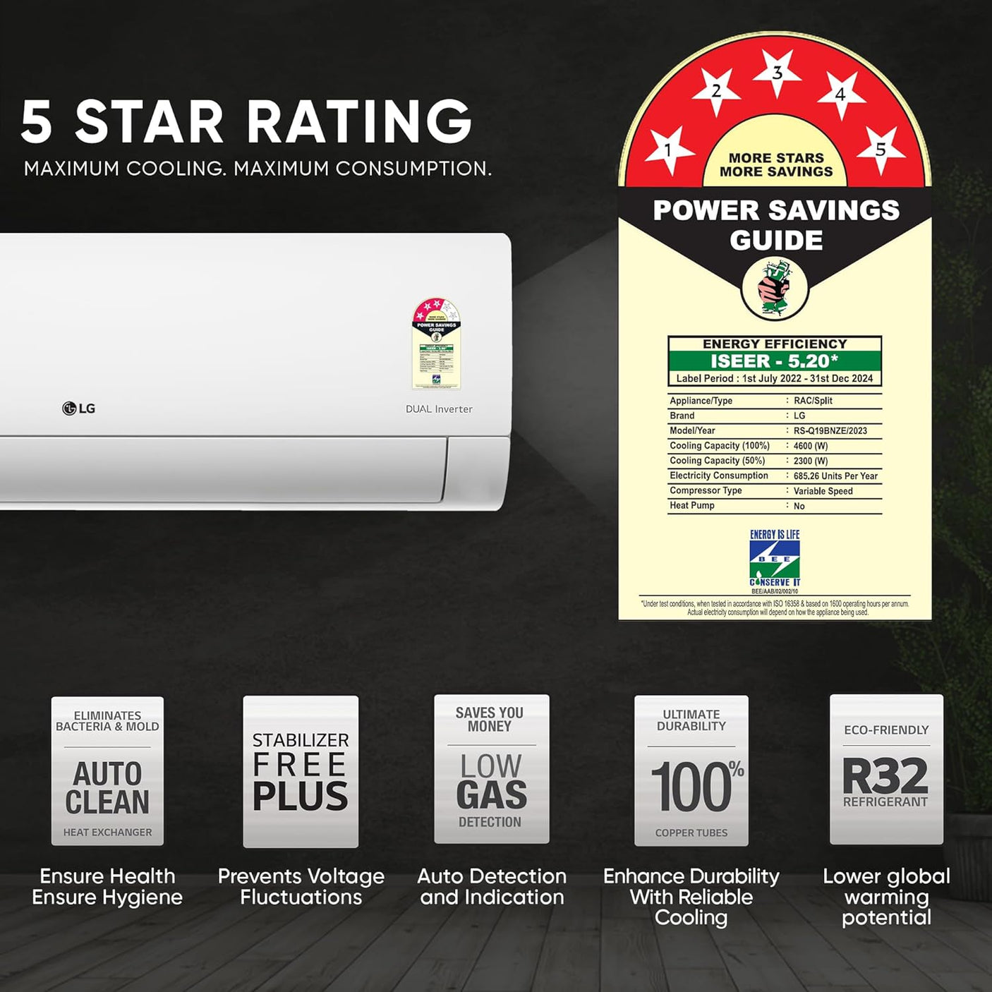 LG 1.5 Ton 5 Star Inverter Split AC (Copper, Super Convertible 5-in-1 Cooling,US-Q19BNZE, White)