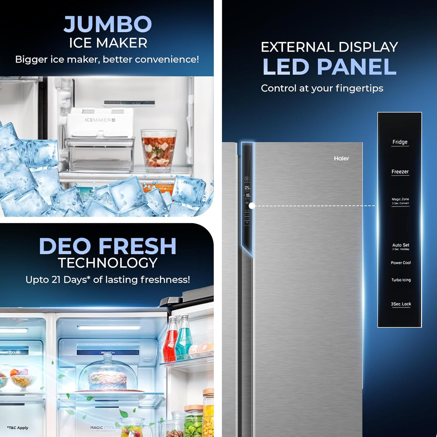 Haier 596 L, 3 Star, Convertible Fridge Space, Expert Inverter, Frost Free Side by Side Refrigerator, (HES-690SS-P, Shiny Silver)