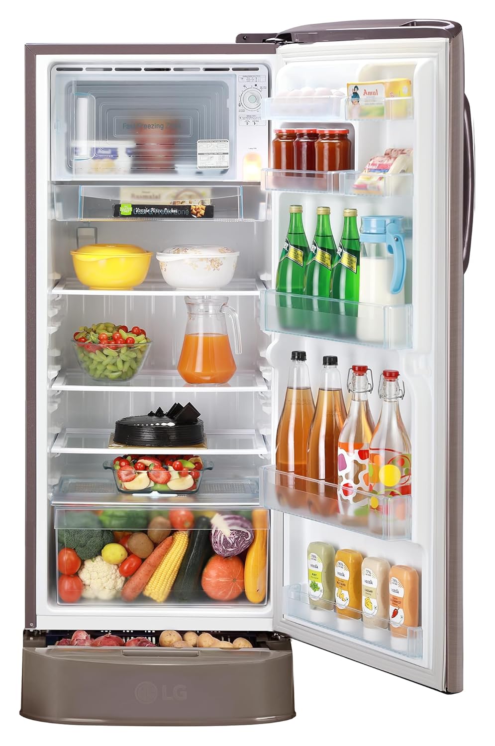 LG 224 L, 3 Star, Direct Cool Single Door Refrigerator (GL-D241AFSD, Fawn Steel, Base stand with drawer & Fast Ice Making)