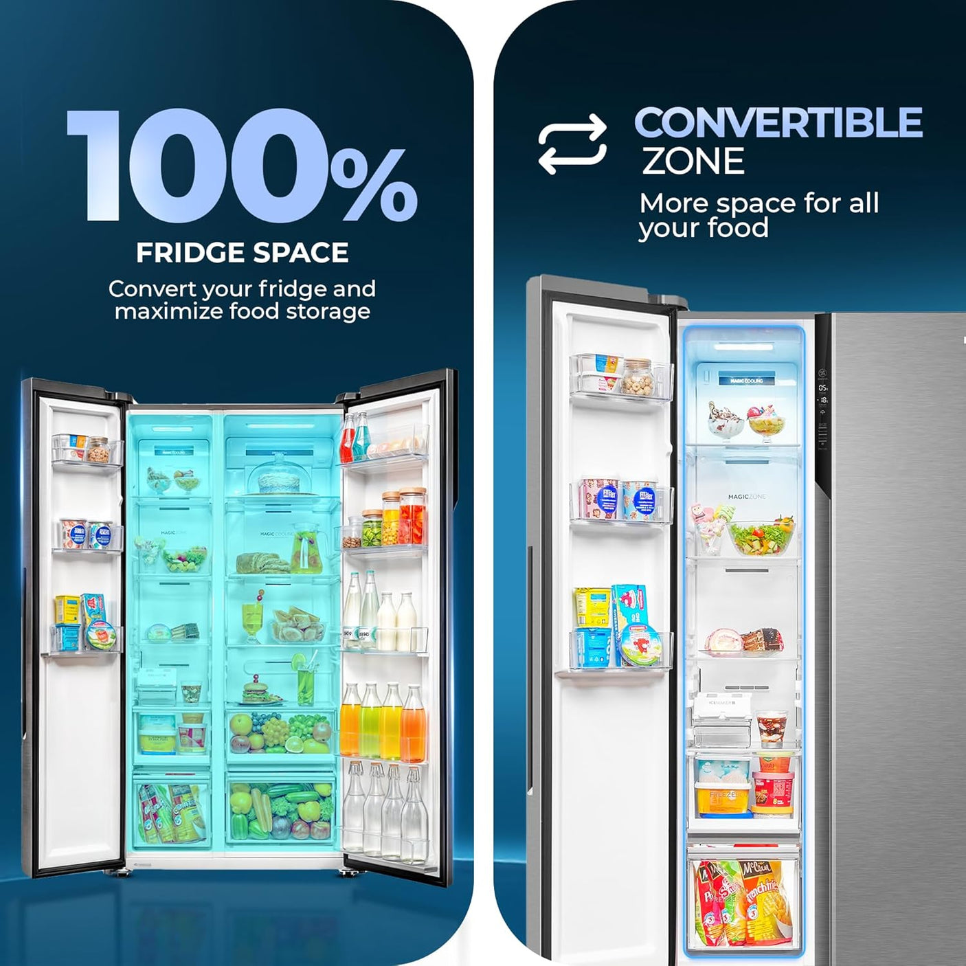 Haier 596 L, 3 Star, Convertible Fridge Space, Expert Inverter, Frost Free Side by Side Refrigerator, (HES-690SS-P, Shiny Silver)