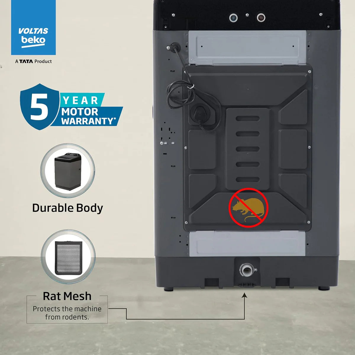 Voltas Beko 9 Kg 5 Star Fully-Automatic Top Loading Washing Machine WTL9006UEA/SPBOOD ( Grey)
