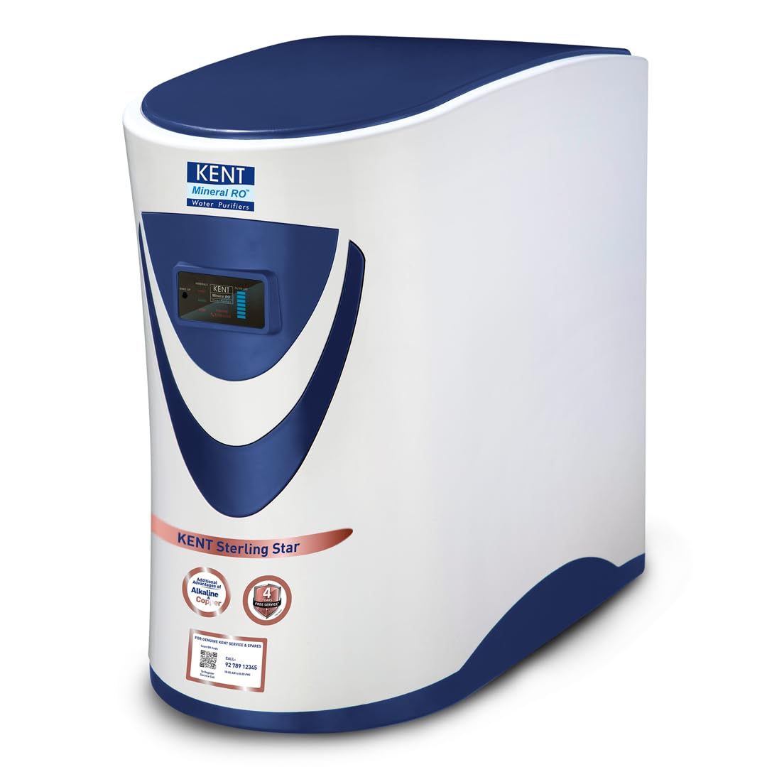 KENT Sterling Star Under the Counter RO Water Purifier | RO+UV+UF+Alkaline+Copper+TDS Control | 4 Years Free Service | ISI Marked | 6L Tank | 20 LPH | Digital Display of Purity | White
