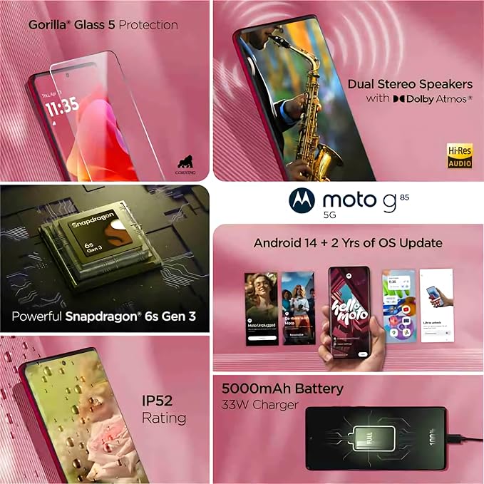 Motorola G85 5G (Viva Magenta, 8GB RAM + 128GB Storage)