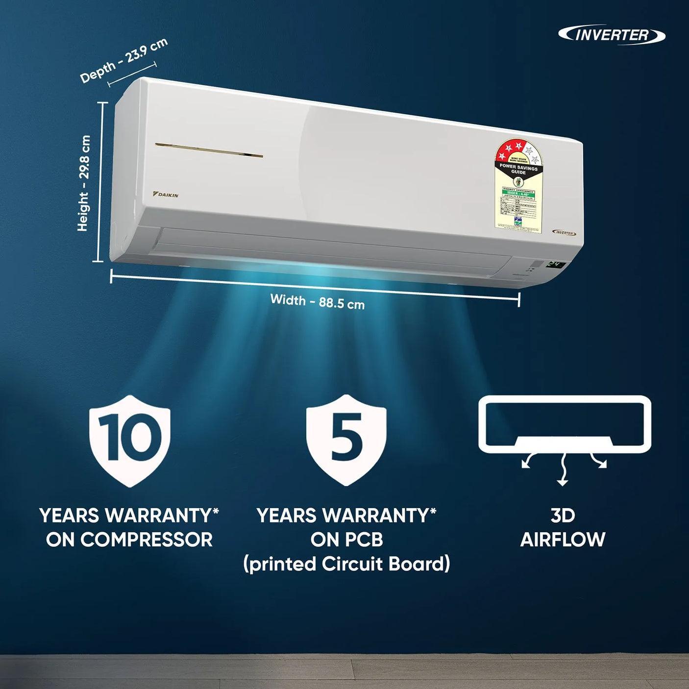 Daikin FTHT60XV16UAA 1.8 Ton 3 Star Hot & Cold Inverter Split AC with Copper Condenser & PM 1.0 Filter – All Season AC