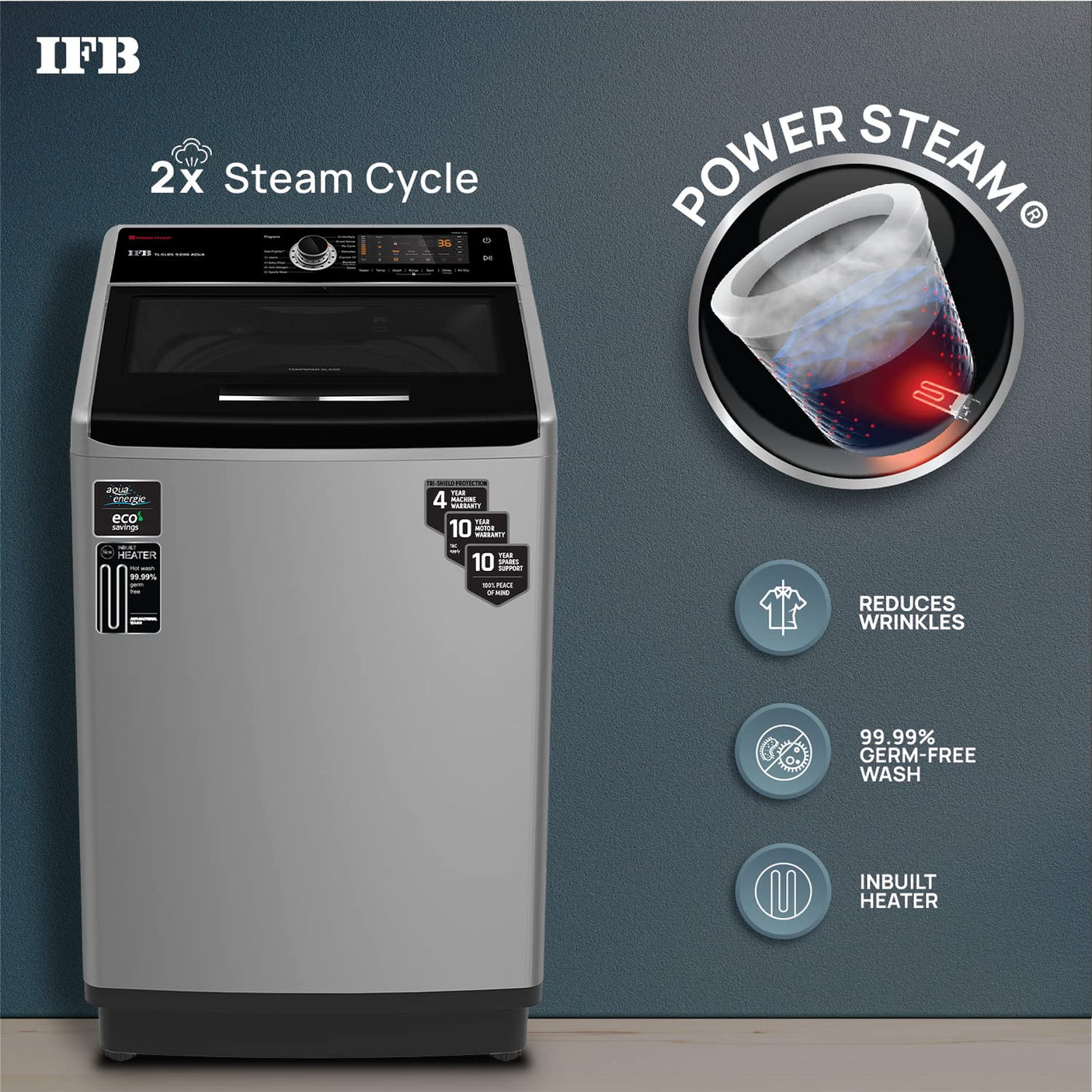 IFB 9.0 Kg 5 Star Top Load Washing Machine (90SLBS AQUA, Silver, Inbuilt Heater)