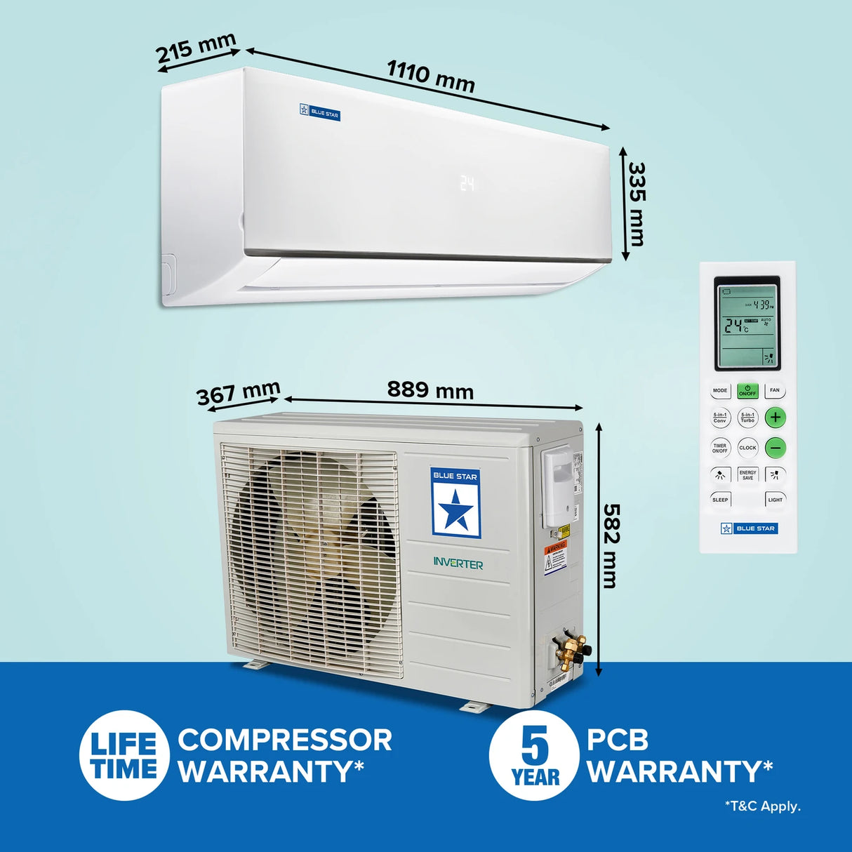 Blue Star 2 Ton 3 Star Split Inverter Air Conditioner 2026 Model IA322DXU – Copper Condenser, Energy Efficient Cooling, White