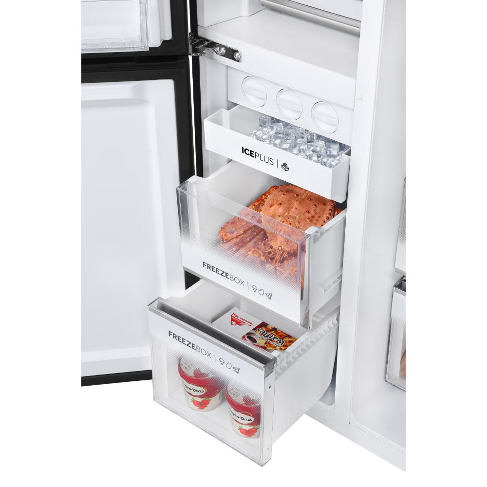 Haier 598 Litres 3 Star Frost Side-by-Side Smart Wifi Enabled Refrigerator with Digital Control Panel (HRT-683KGU1, Black Glass)