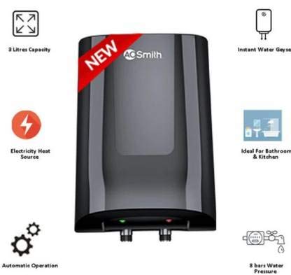 AO Smith MiniBot 3L Instant Water Geyser (Black, 3000W)
