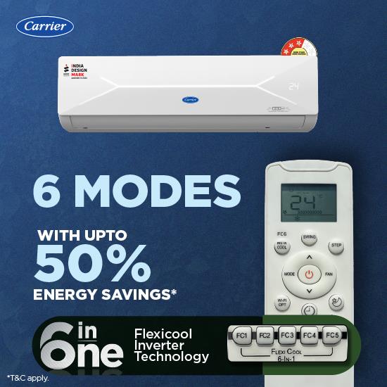Carrier 1.5 Ton 3 Star Inverter Split AC (XCEL LUMO GXI ALPHA 19K 3*-IND, 6-in-1 Flexicool, Copper)