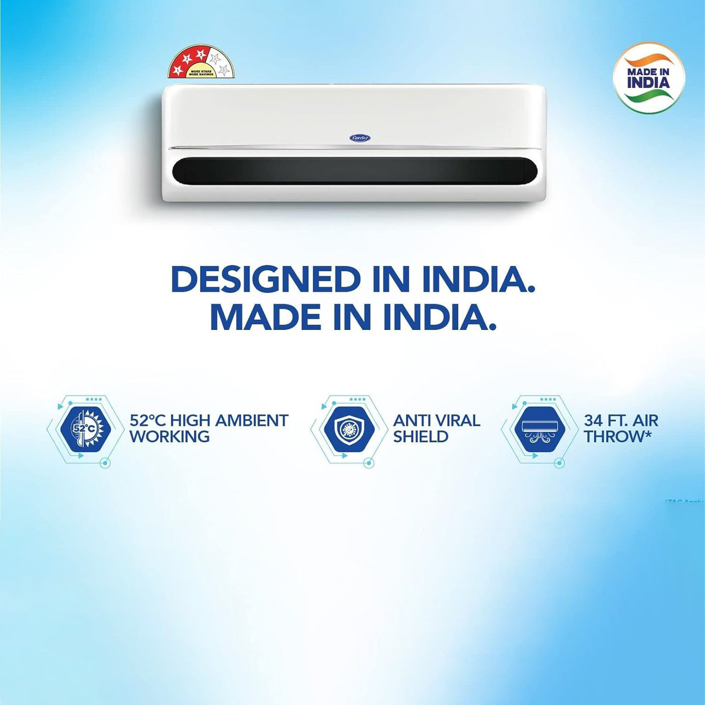 Carrier 18K Indus DXI 1.5 Ton 3 Star Split AC Copper Condenser White (CARR S.AC INDUS DXI 18K 3* (INVTR)-IND)