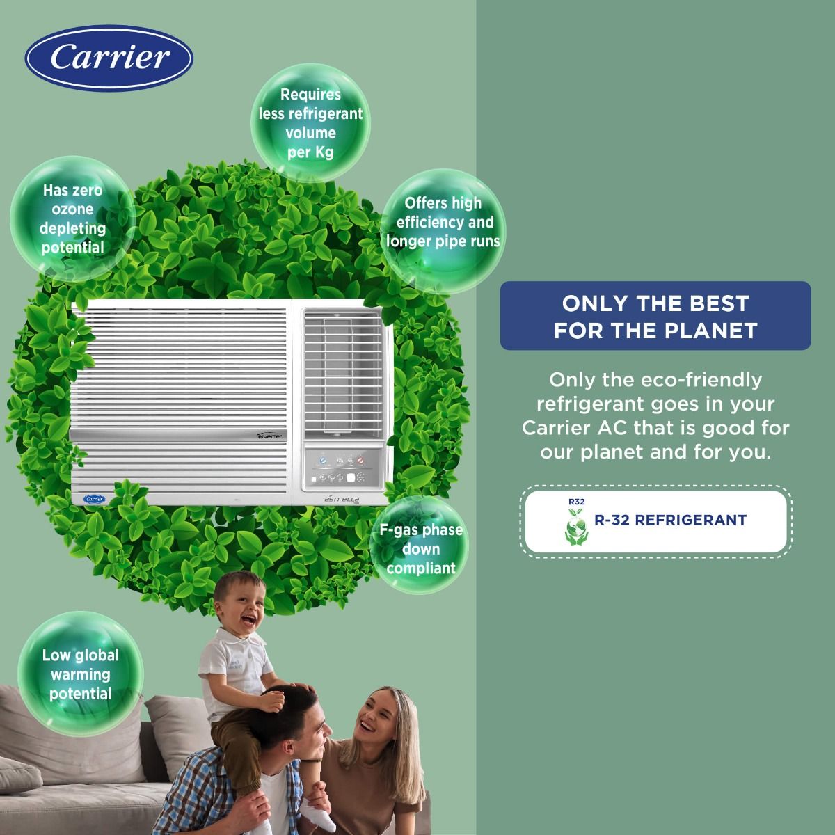 Carrier 1.5Ton 3 Star Window Inverter AC( Copper, Dust Filter, Estrella Exi White)
