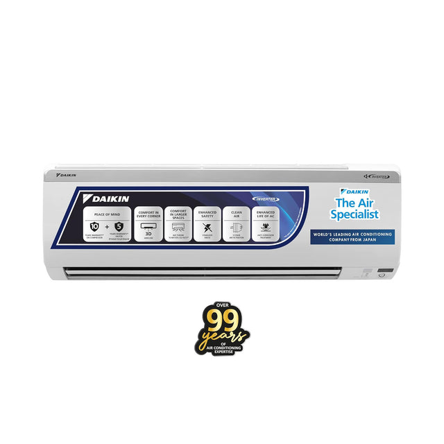 Daikin 1.5T 5 Star Inverter Split AC: Copper, PM 1.0 Filter, White - Superior Efficiency.