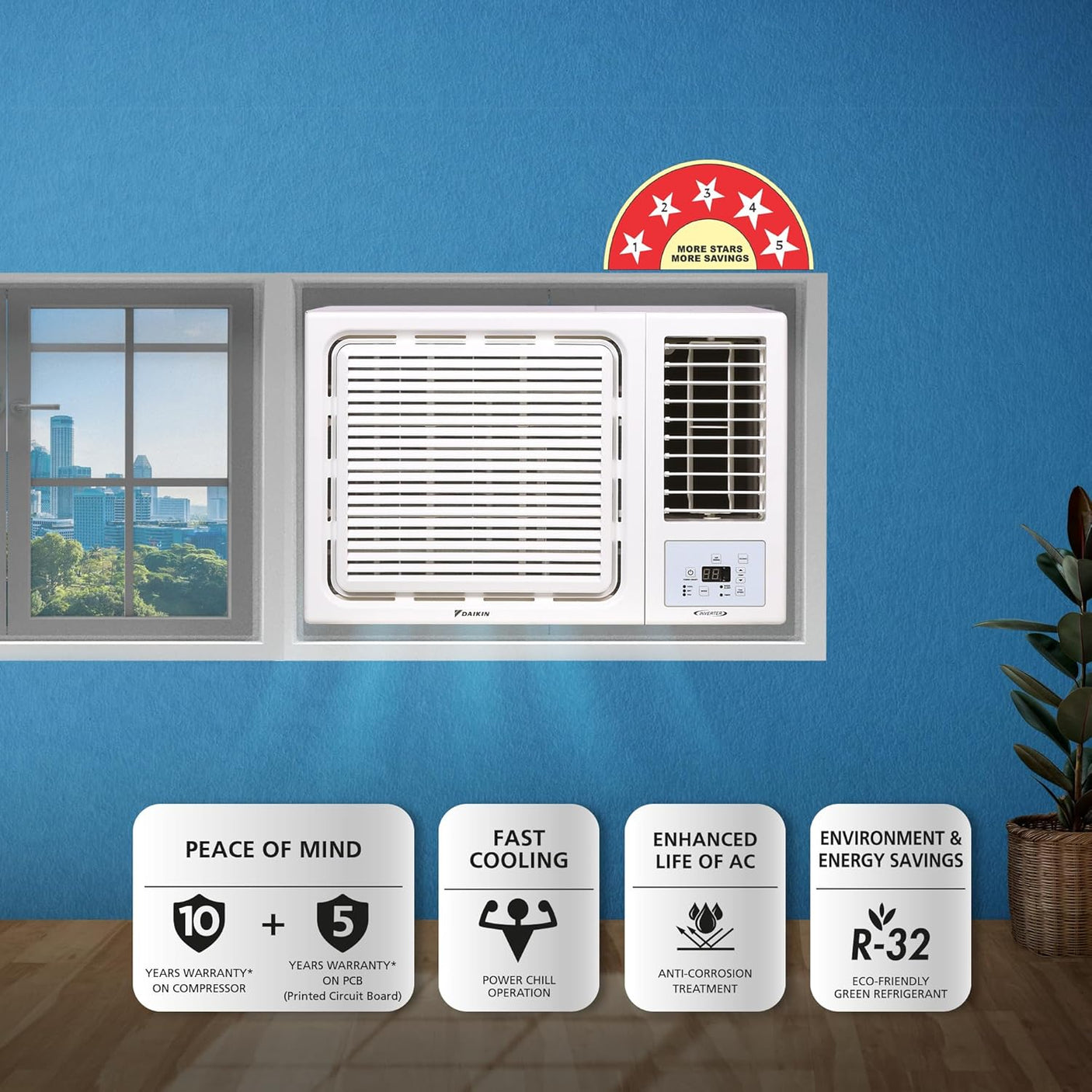 Daikin 1.5 Ton 3 Star Inverter Window Air Conditioner Copper FRWKL50UV163A 2023 WHITE