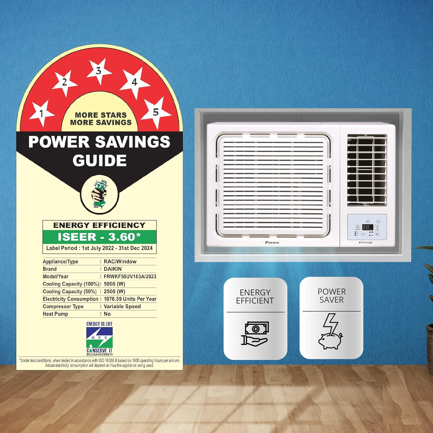 Daikin 1.5 Ton 3 Star Inverter Window Air Conditioner Copper FRWKL50UV163A 2023 WHITE