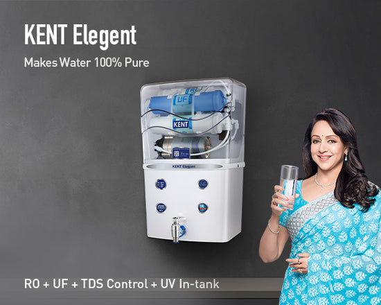 KENT Elegant RO Water Purifier | RO+UF+TDS Control, 8L Tank, In-Tank UV, Black