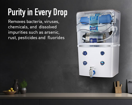 KENT Elegant RO Water Purifier | RO+UF+TDS Control, 8L Tank, In-Tank UV, Black