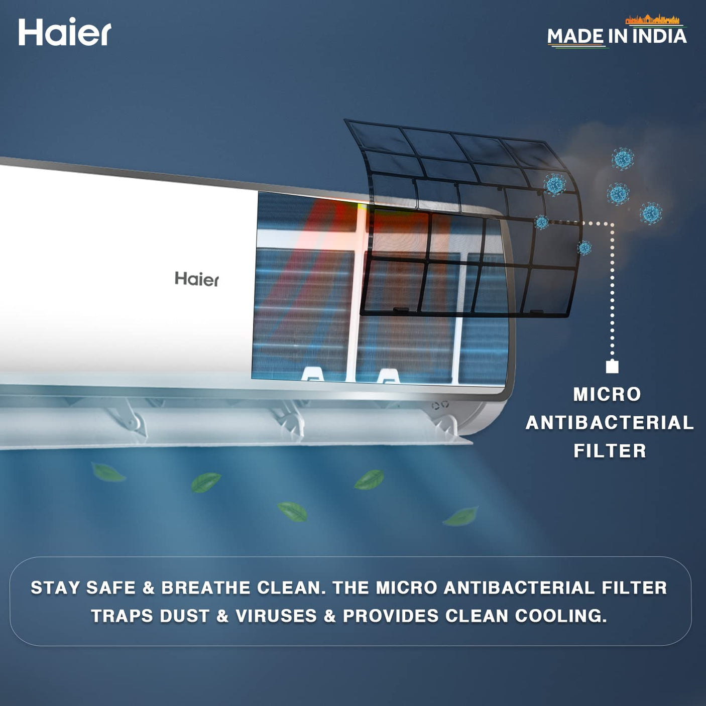 Haier 1.6 Ton 3 Star Split AC: Copper, Antibacterial Filter  (HS19T-TXS3BE-FS)