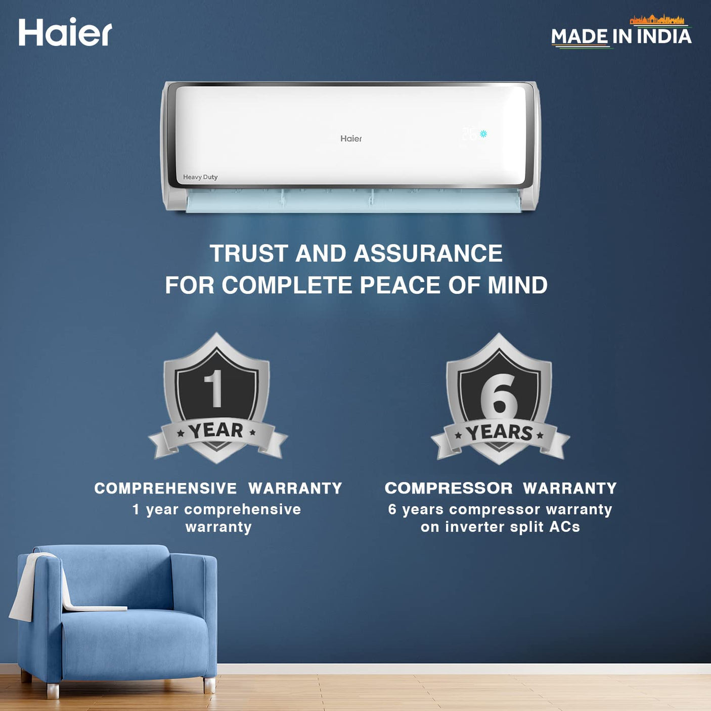Haier 1.6 Ton 3 Star Split AC: Copper, Antibacterial Filter  (HS19T-TXS3BE-FS)
