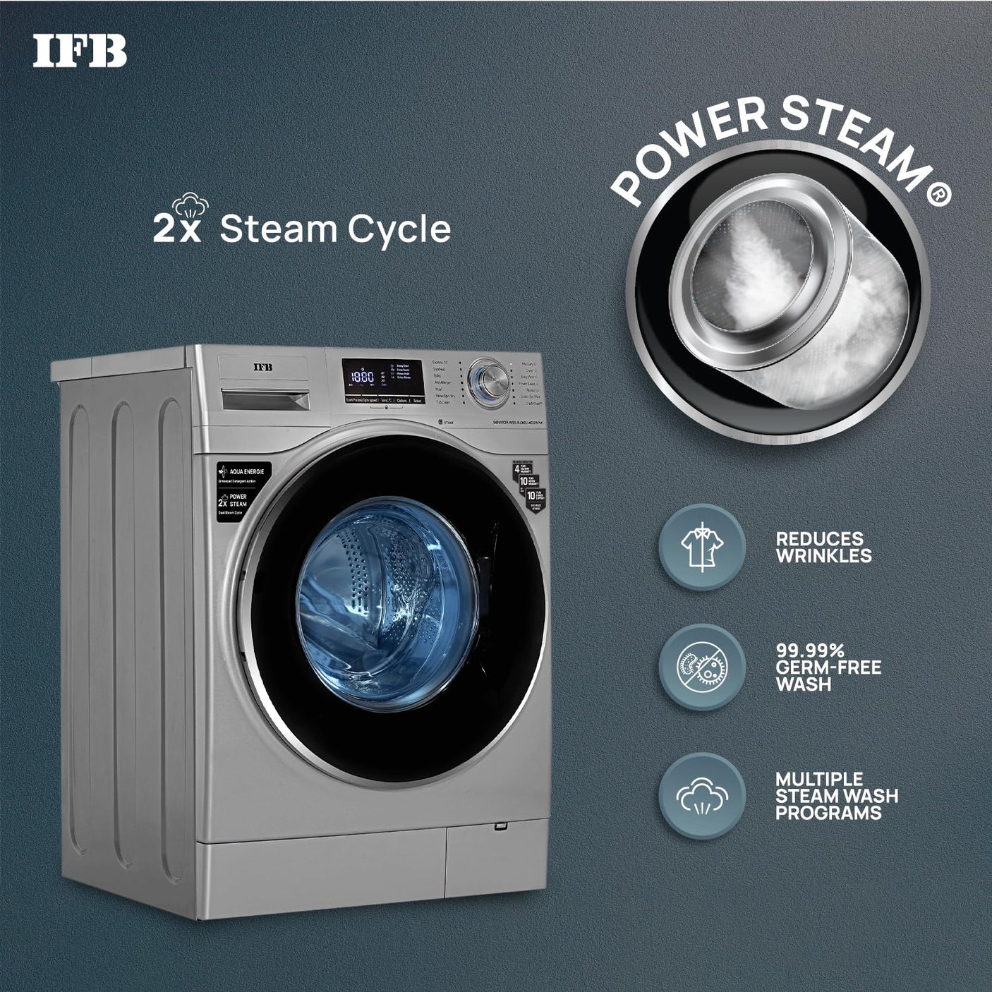 IFB Senator 8 kg Front Load Washer 1400 rpm, Silver (SENATOR WSS STEAM)