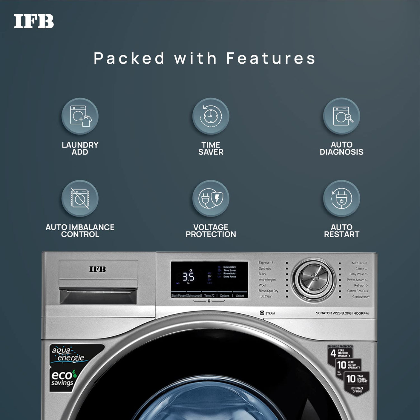 IFB Senator 8 kg Front Load Washer 1400 rpm, Silver (SENATOR WSS STEAM)