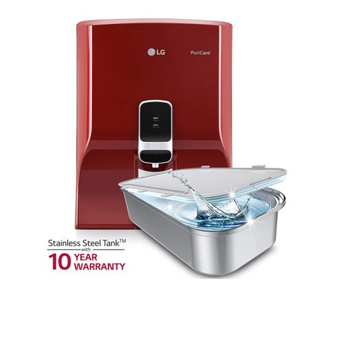 LG  8L RO Purifier: Dual Protection SS Tank, Wall Mount, Red WW130NP