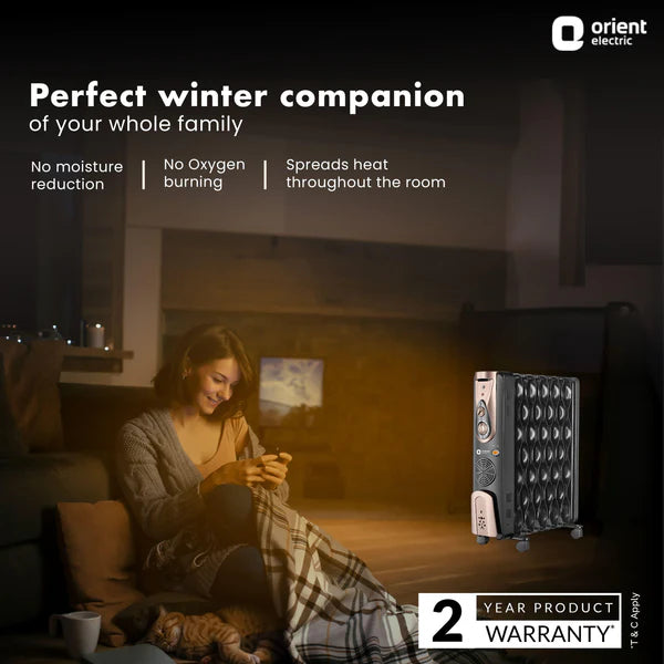 ORIENT Electric Comfort Collection 11 Fin Oil Filled Radiator 2900 Watts Room Heater with Fan (Black, Champagne Gold)