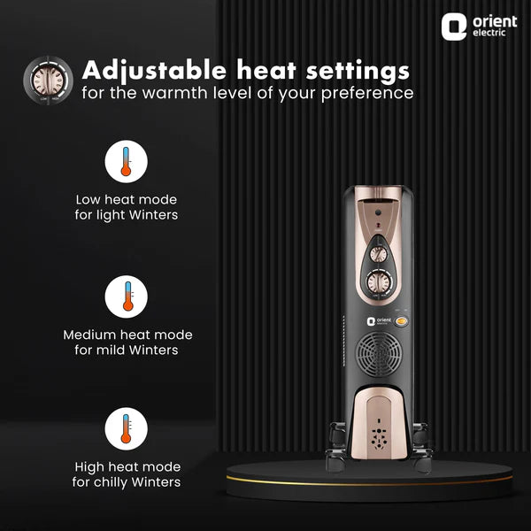 ORIENT Electric Comfort Collection 11 Fin Oil Filled Radiator 2900 Watts Room Heater with Fan (Black, Champagne Gold)