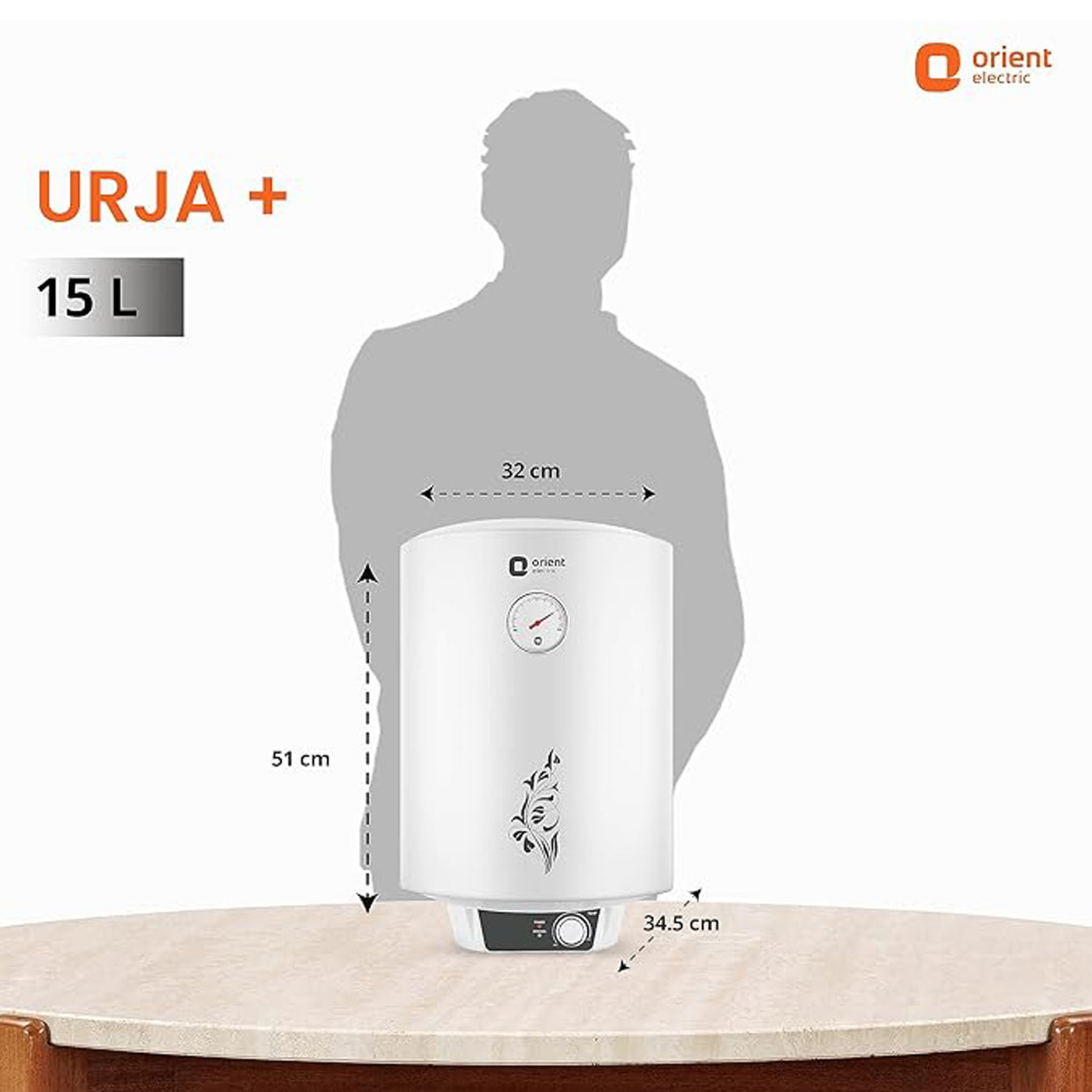 Stay warm with the best: Orient Electric 15L Storage Geyser - Urja+, White.