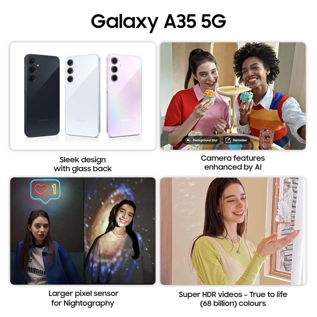 Samsung Galaxy A35 5G (Awesome Lilac, 8GB RAM, 256GB Storage) | Premium Glass Back | 50 MP Main Camera (OIS)