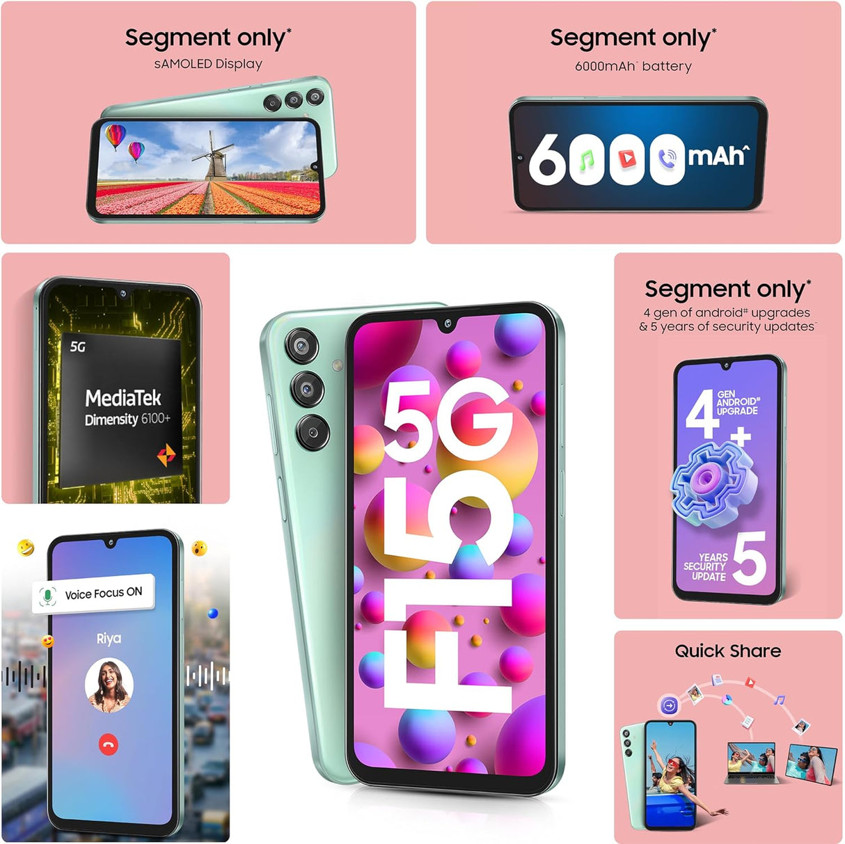 Samsung Galaxy F15 5G (Jazzy Green, 6GB RAM, 128GB Storage)