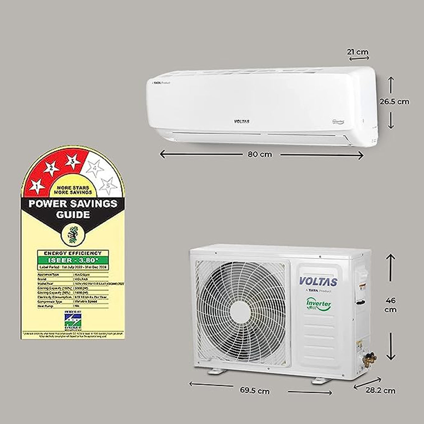 Copper Coil Reliability: Voltas 1 Ton Inverter AC - 3-Star, 2023 Model, White
