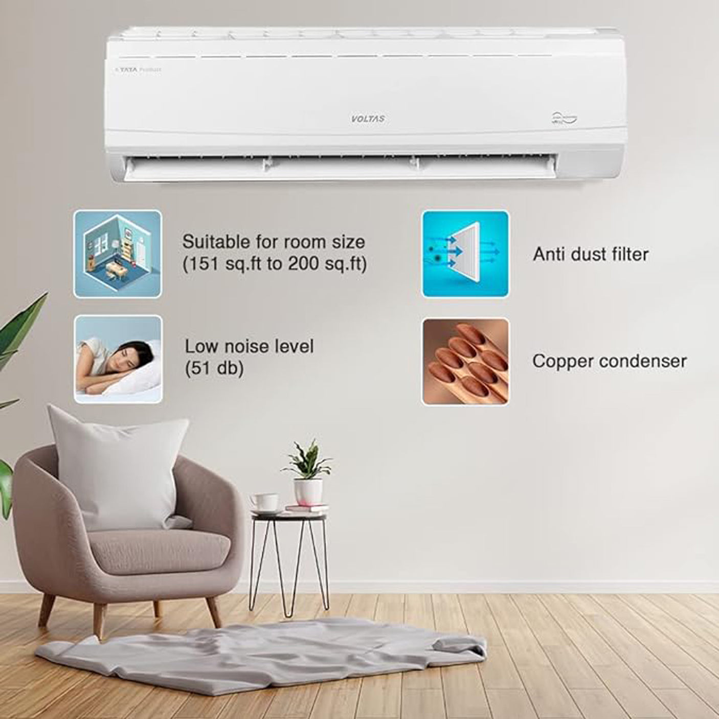 Optimal Cooling Performance: White 2023 Model Voltas 2 Ton Split AC
