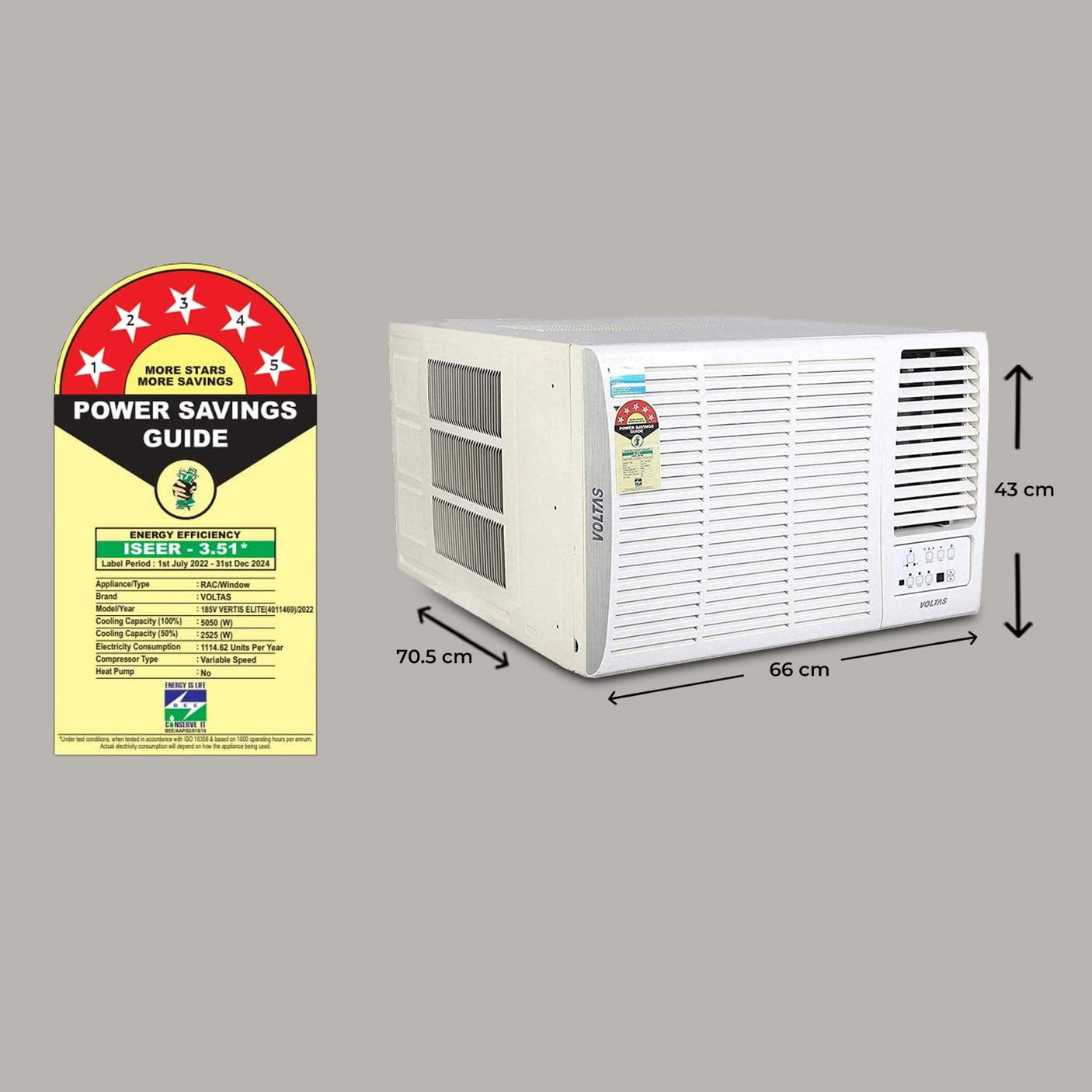 Voltas 1.5 Ton 5 Star Window Air Conditioner 185V Vertis Elite-1