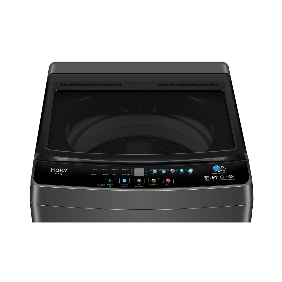 Haier 10.5 kg 5 Star Fully Automatic Top Load Washing Machine (HWM105-316BK, Pillow Drum, Black)