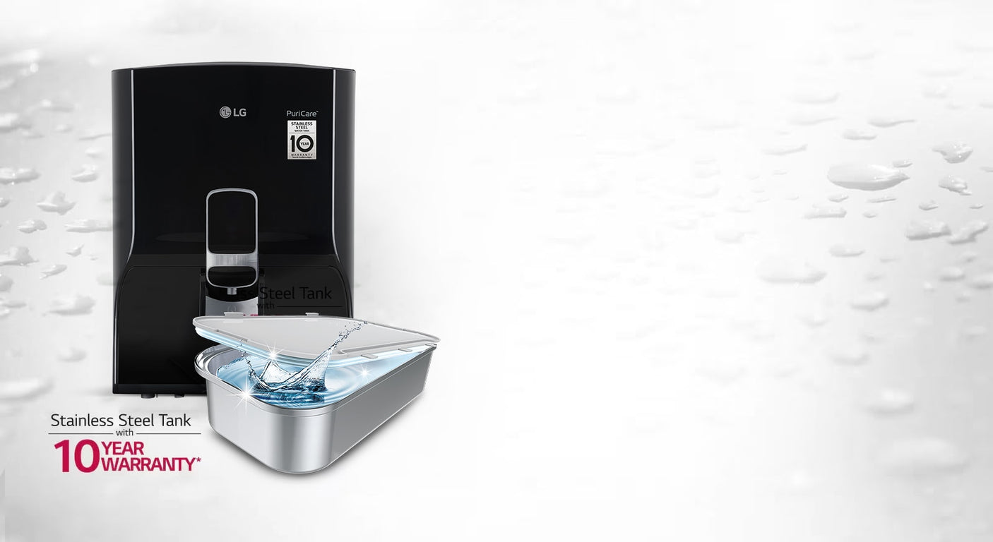 LG 8L RO Water Purifier, Stainless Steel Tank, Digital Sterilizing Care, Solid Black WW132NF