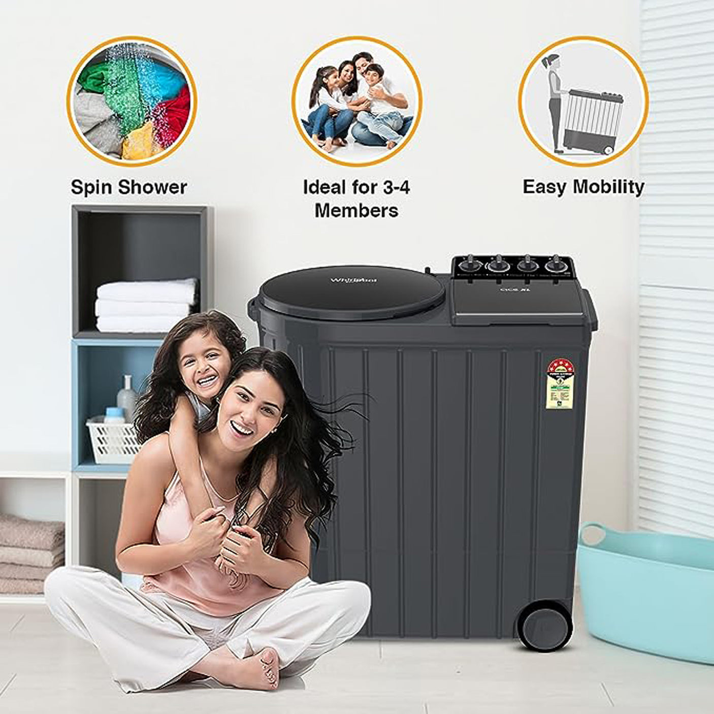 Whirlpool 11kg Semi-Automatic Top Load Washer (Ace XL 11, Graphite Grey) (W.POOL WM 30220)