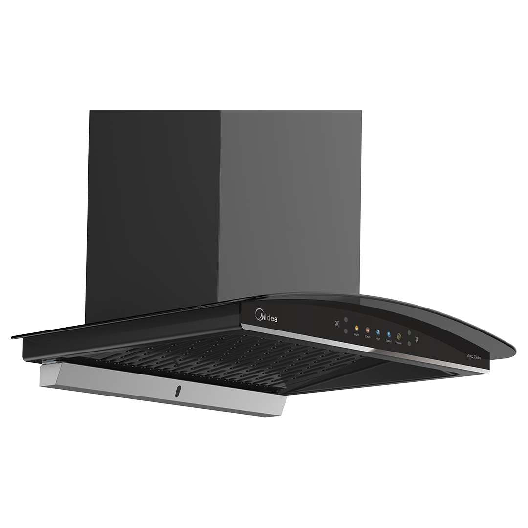 Midea Kitchen Chimney with 1350 m3/hr air suction, Curved Glass, 60 CM, Intelli Auto Clean MH60V11ET28BI