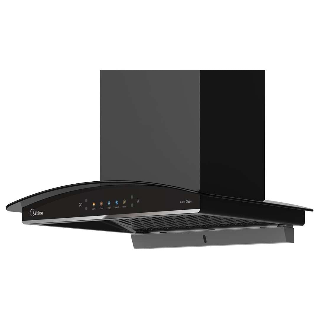 Midea Kitchen Chimney with 1350 m3/hr air suction, Curved Glass, 60 CM, Intelli Auto Clean MH60V11ET28BI