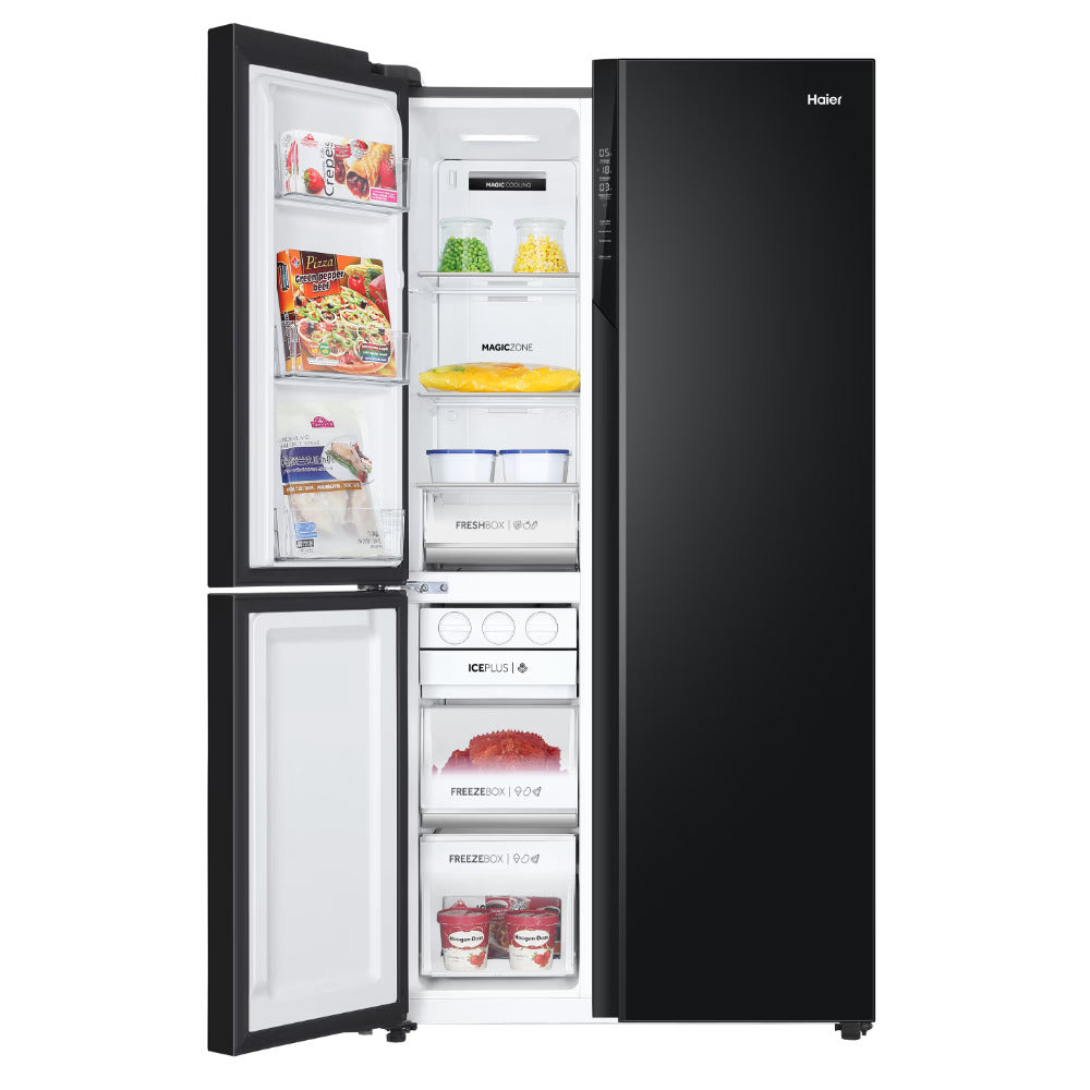 Haier 598 Litres 3 Star Frost Side-by-Side Smart Wifi Enabled Refrigerator with Digital Control Panel (HRT-683KGU1, Black Glass)