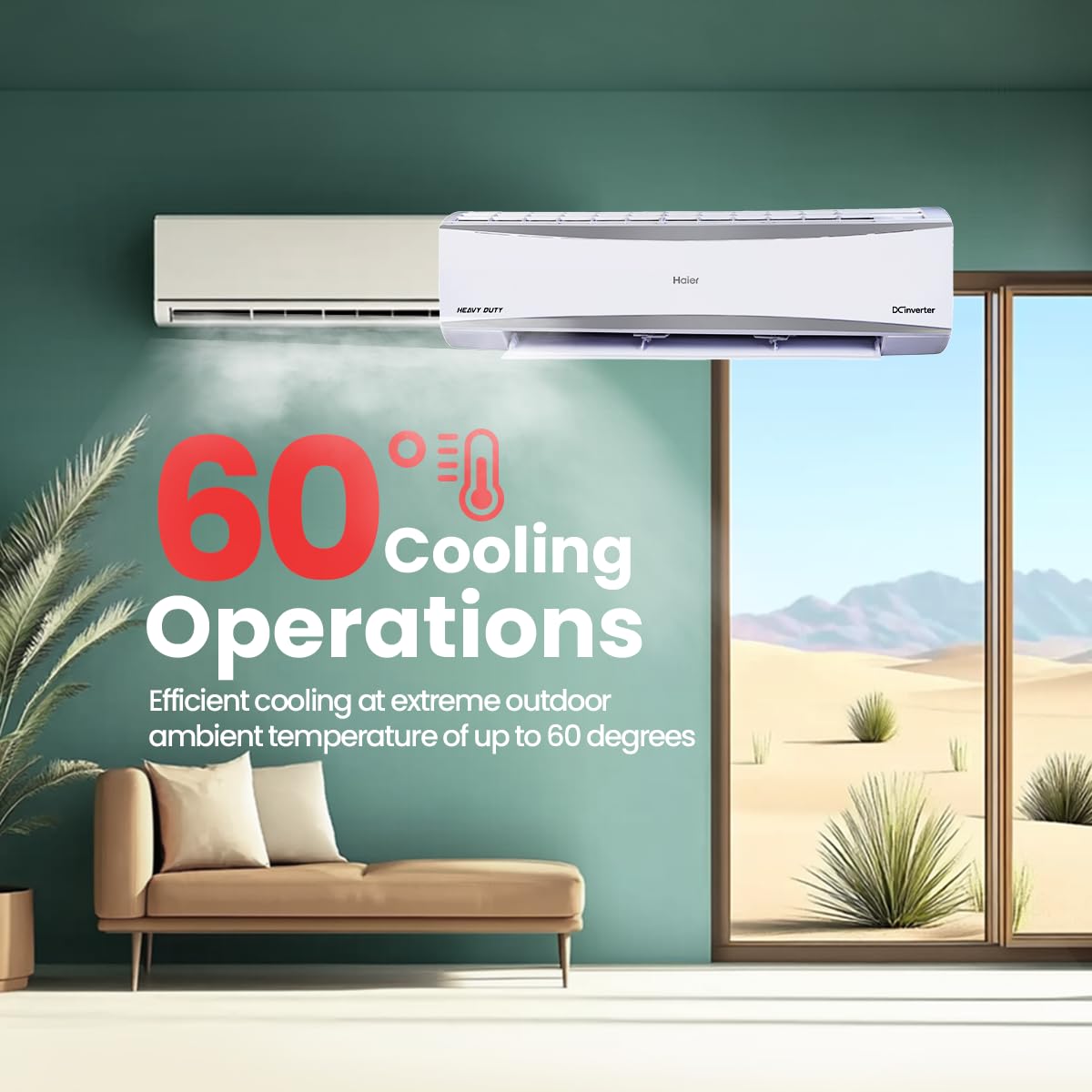 Haier 2 Ton 3 Star HEXA Inverter Split AC (6300 Watts, Copper, 7 in 1 Convertible, Heavy Duty, HD Filter, Frost Self Clean, Cools at 60°C, 20 mtrs Air Throw - HSU24HD-ANW3BN-INV- White)