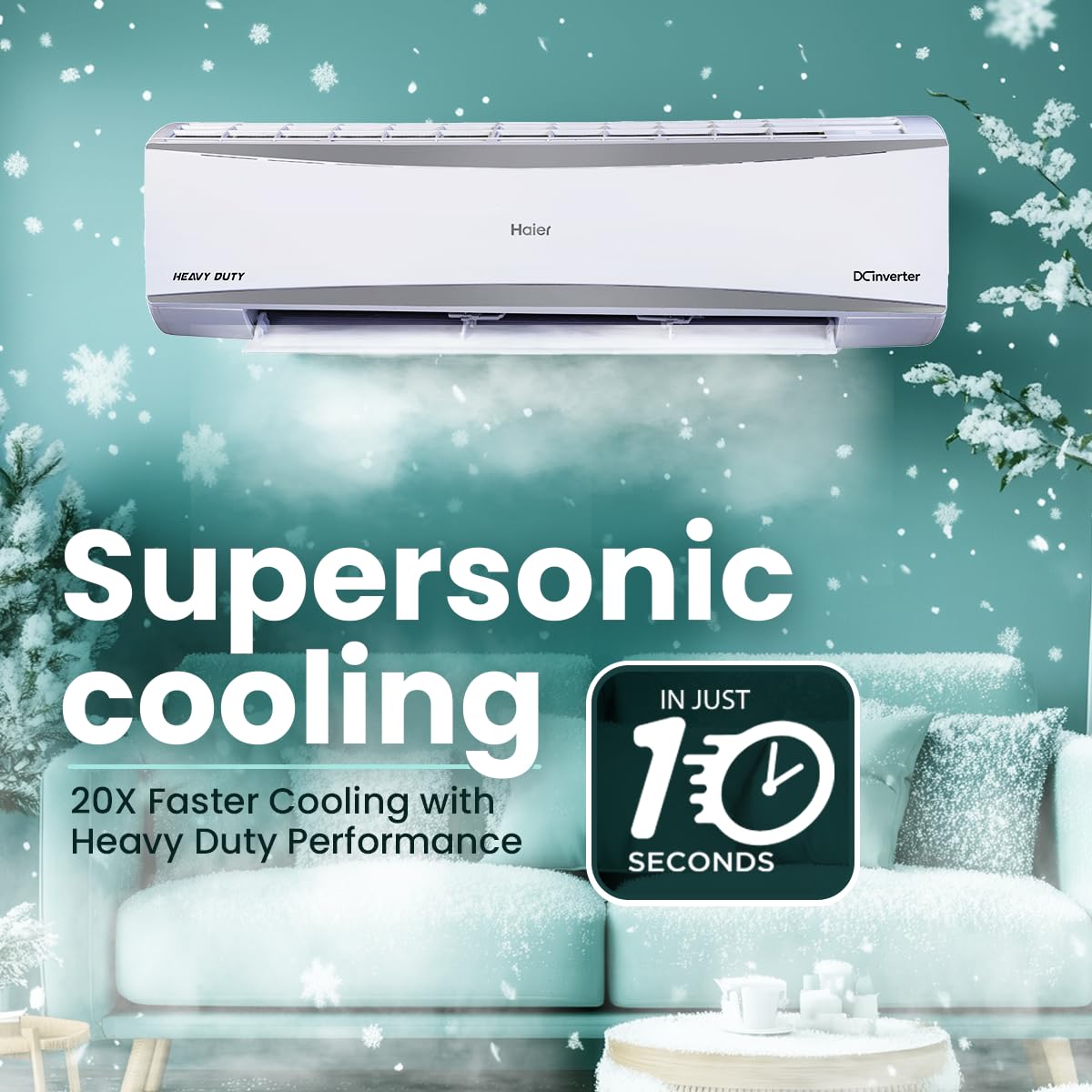 Haier 2 Ton 3 Star HEXA Inverter Split AC (6300 Watts, Copper, 7 in 1 Convertible, Heavy Duty, HD Filter, Frost Self Clean, Cools at 60°C, 20 mtrs Air Throw - HSU24HD-ANW3BN-INV- White)